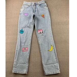 The Ragged Priest Denim Jeans Blue Women‎ 28 Graphic Patches Light Wash Zip
